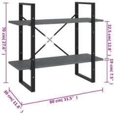 Vidaxl Knjižna omara 2-nadstropna siva 80x30x70 cm trdna borovina