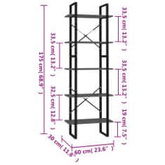 Vidaxl Knjižna omara 5-nadstropna siva 60x30x175 cm inženirski les