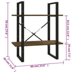 Vidaxl Knjižna omara 2-nadstropna rjav hrast 60x30x70 cm konstr. les