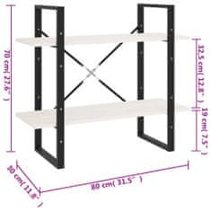 Vidaxl Knjižna omara 2-nadstropna bela 80x30x70 cm trdna borovina