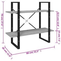 Vidaxl Knjižna omara 2-nadstropna siva sonoma 80x30x70 cm konstr. les