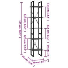 Vidaxl Knjižna omara 5-nadstropna siva 40x30x175 cm inženirski les