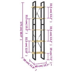 Vidaxl Knjižna omara 5-nadstropna 40x30x175 cm borovina