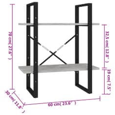 Vidaxl Knjižna omara 2-nadstropna betonsko siva 60x30x70 cm iverna pl.