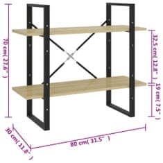 Vidaxl Knjižna omara 2-nadstropna sonoma hrast 80x30x70 cm iverna pl.