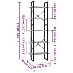 Vidaxl Knjižna omara 5-nadstropna betonsko siva 60x30x175 cm inž. les