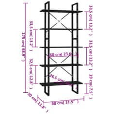 Vidaxl Knjižna omara 5-nadstropna črna 80x30x175 cm inženirski les