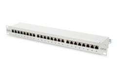 Digitus CAT 6 patch panel, zaščitena, 24 priključkov RJ45, 8P8C, LSA, 1U, za montažo v omaro, siva, 482x44x109 mm