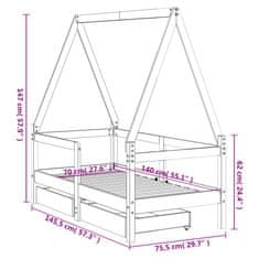 Vidaxl Otroški posteljni okvir s predali bel 70x140 cm trdna borovina