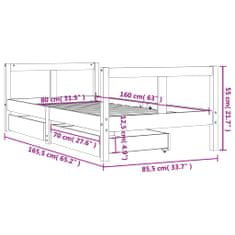 Vidaxl Otroški posteljni okvir s predali 80x160 cm trdna borovina