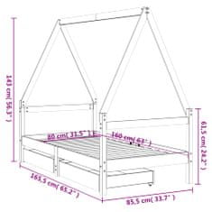 Vidaxl Otroški posteljni okvir s predali črn 80x160 cm trdna borovina