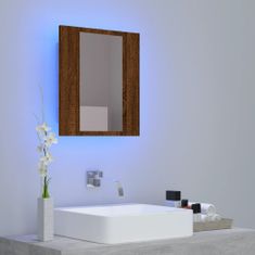 Vidaxl LED kopalniška omarica z ogledalom rjavi hrast 40x12x45 cm