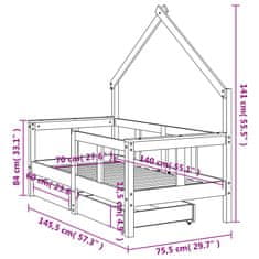 Vidaxl Otroški posteljni okvir s predali bel 70x140 cm trdna borovina