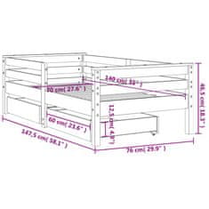 Vidaxl Otroški posteljni okvir s predali bel 70x140 cm trdna borovina