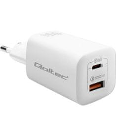 Qoltec polnilec qoltec gan ultra 65w| 5-20v | 2,25-3,25a | 1 x usb tipa c pd | 1x usb qc 3.0 | bela