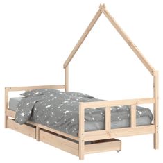Vidaxl Otroški posteljni okvir s predali 90x190 cm trdna borovina