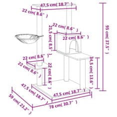 Vidaxl Mačje drevo s praskalniki iz sisala temno sivo 95 cm