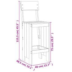 Vidaxl Barski stolček 2 kosa med. rjav 40x48,5x115,5 cm trdna borovina