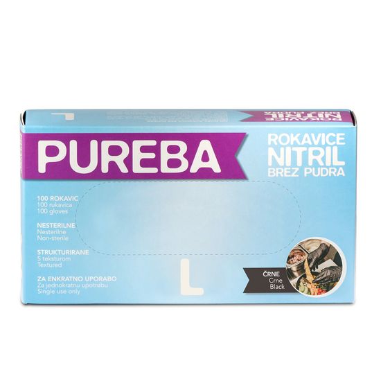 PUREBA Nitril rokavice, brez pudra, črne, 100/1, L