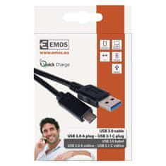 Emos Kabel USB-A 3.0 / USB-C, 3.1, hitro polnjenje Quick Charge, podatki, 1 m, črna