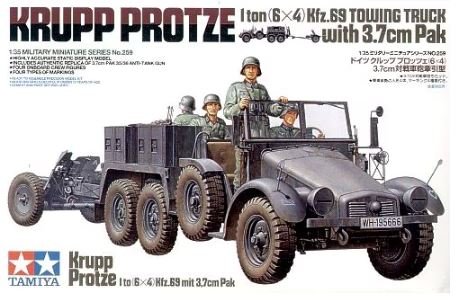 Tamiya maketa-miniatura Krupp Protze - 1 tona (6x4) Kfz.69 vlečni tovornjak s 3,7 cm Pak • maketa-miniatura 1:35 tovornjaki • Level 4