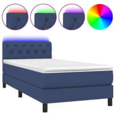 Vidaxl Box spring postelja z vzmetnico LED modra 80x200 cm blago