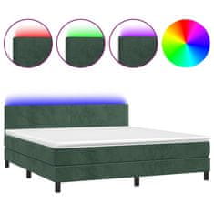 Vidaxl Box spring postelja z vzmetnico LED tem. zelena 180x200cm žamet
