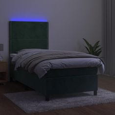 Vidaxl Box spring postelja z vzmetnico LED tem. zelena 80x200 cm žamet