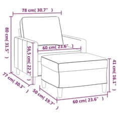 Vidaxl Fotelj s stolčkom za noge svetlo siv 60 cm žamet