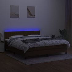 Vidaxl Box spring postelja z vzmetnico LED temno rjava 180x200cm blago