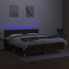 Vidaxl Box spring postelja z vzmetnico LED temno rjava 180x200cm blago