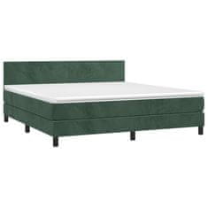 Vidaxl Box spring postelja z vzmetnico LED tem. zelena 180x200cm žamet
