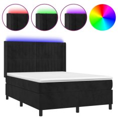 Vidaxl Box spring postelja z vzmetnico LED črna 140x200 cm žamet