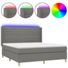 Vidaxl Box spring postelja z vzmetnico LED temno siva 160x200 cm blago