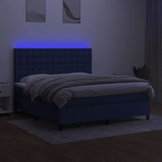 Vidaxl Box spring postelja z vzmetnico LED modra 160x200 cm blago