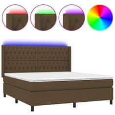 Vidaxl Box spring postelja z vzmetnico LED temno rjava 180x200cm blago