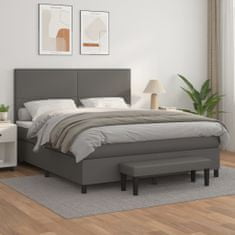 Vidaxl Box spring postelja z vzmetnico siv 160x200 cm umetno usnje