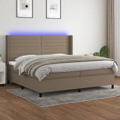 Vidaxl Box spring postelja z vzmetnico LED taupe 200x200 cm blago