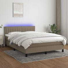 Vidaxl Box spring postelja z vzmetnico LED taupe 140x190 cm blago