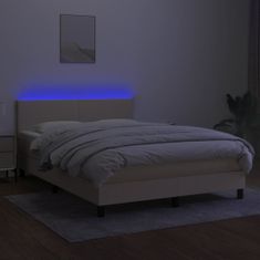 Vidaxl Box spring postelja z vzmetnico LED krem 140x190 cm blago