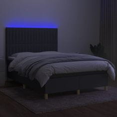 Vidaxl Box spring postelja z vzmetnico LED temno siva 140x190 cm blago