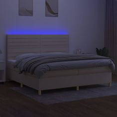 Vidaxl Box spring postelja z vzmetnico LED krem 200x200 cm blago