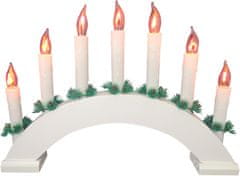 Božični svečnik 7 sveč PLAMEN, lok, les, bela, za vtičnico