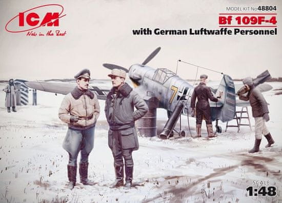 ICM maketa-miniatura Bf-109F-4 z nemškim osebjem Luftwaffe • maketa-miniatura 1:48 starodobna letala • Level 3