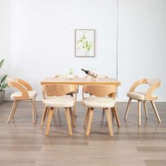 Vidaxl Jedilni stoli 6 kosov krem ukrivljen les in umetno usnje