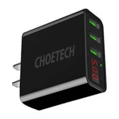Choetech omrežni polnilec C0026, ameriški vtič, 3x USB-C z digitalnim zaslonom 15 W (črn)
