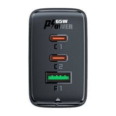 AceFast Stenski polnilec Acefast A41, 2x USB-C + USB, GaN 65W (črn)