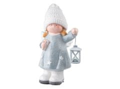 Magnesia Božična figurica 235x430mm deklica z lučko, siva, bela
