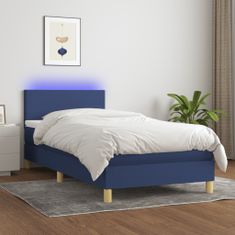 Vidaxl Box spring postelja z vzmetnico LED modra 80x200 cm blago