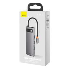 BASEUS Večnamenski HUB 8v1 USB USB-C PD 100W HDMI Bralnik kartic SD in microSD 3x USB 3.2 RJ45 Siva